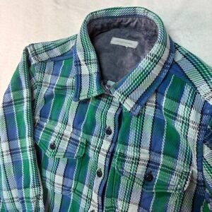 Outerknown Blanket Shirt Green Blue Plaid Organic Cotton Heavy Flannel XS/S